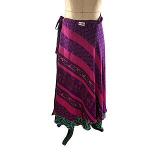 Darn Good Yarn Sari Silk Wrap Skirt Ankle Length Purple & Pink Regular (4-12)